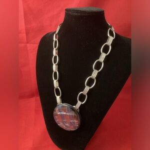 Silver tone and blue acrylic statement necklace